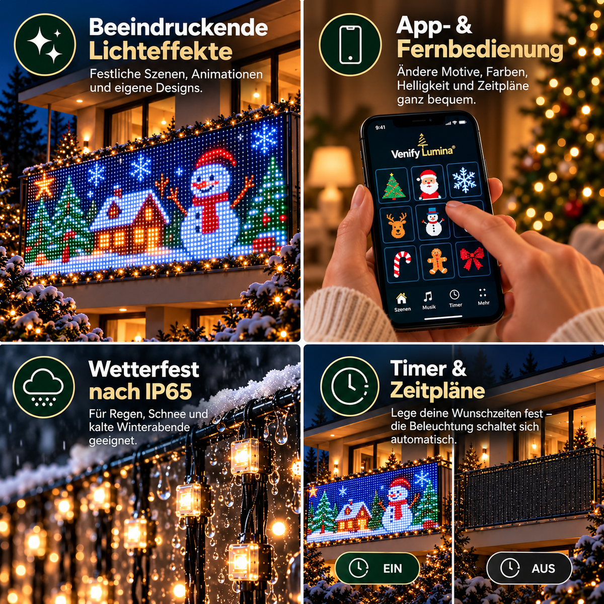 Venify® Lumina – LED-Weihnachtsvorhang für Balkone
