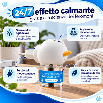 Diffusore di feromoni materni canini ad effetto calmante.